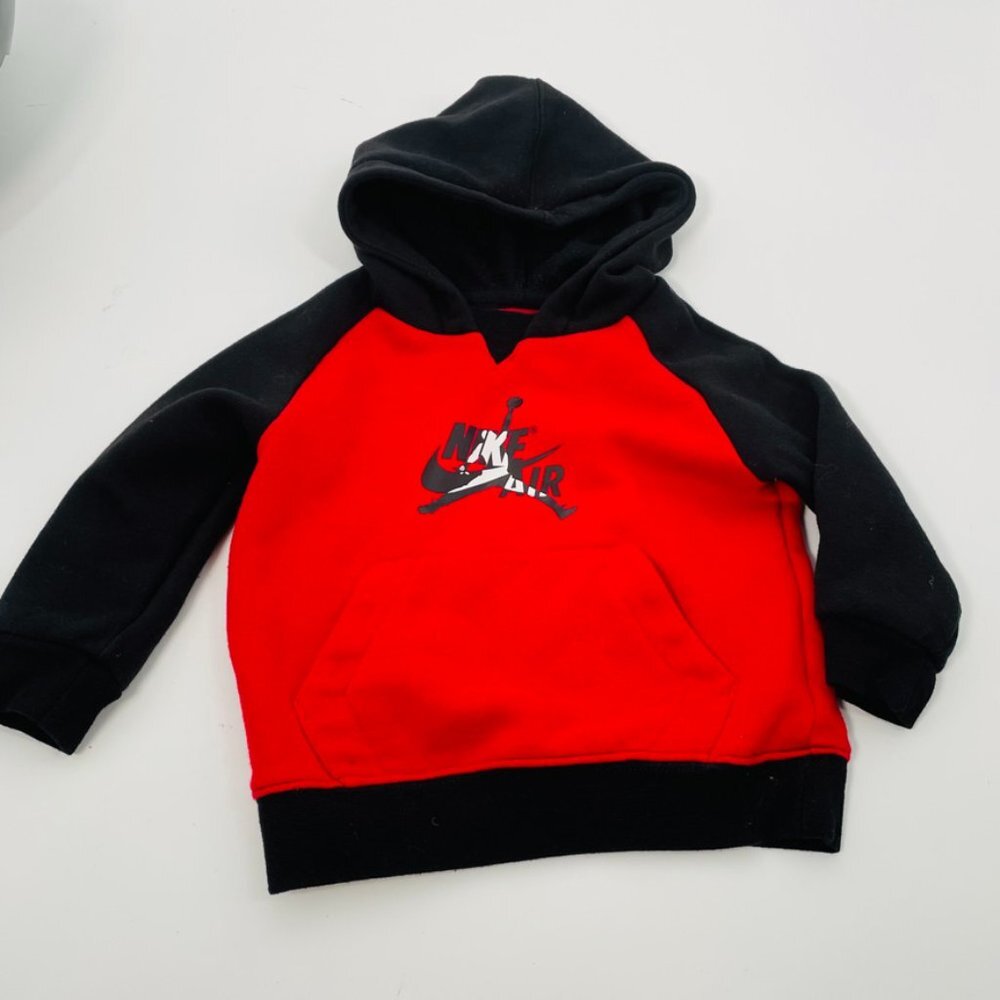 Jordan Hoodie Toddler Black Red Nike Air Hooded Sweat Shirt Size 18M